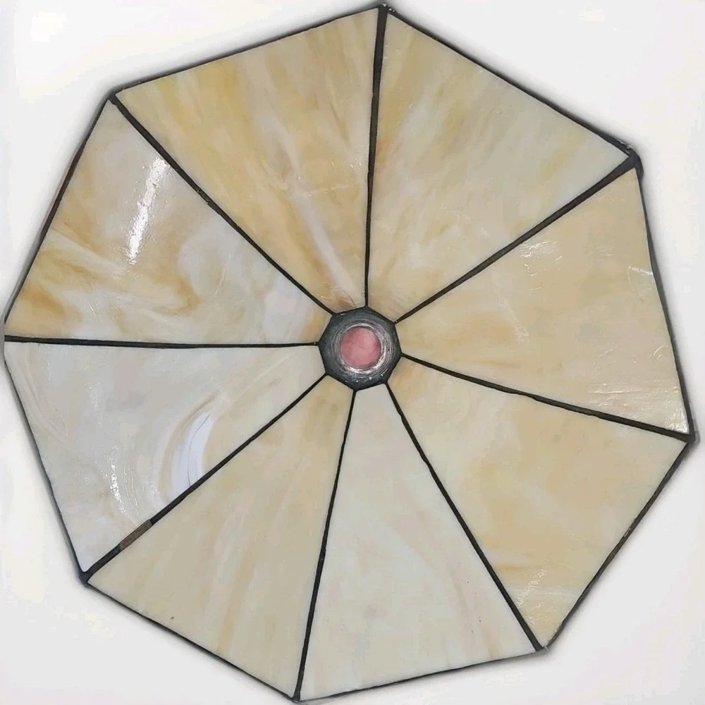 Vtg Tiffany Style Slag Cathedral Glass Lamp Shade Iridescent Bridge‎ Arm Cluster
